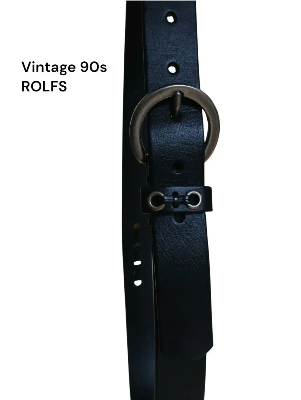 Vintage 90s Rolfs Black Leather Belt with Chain Detail Size Large